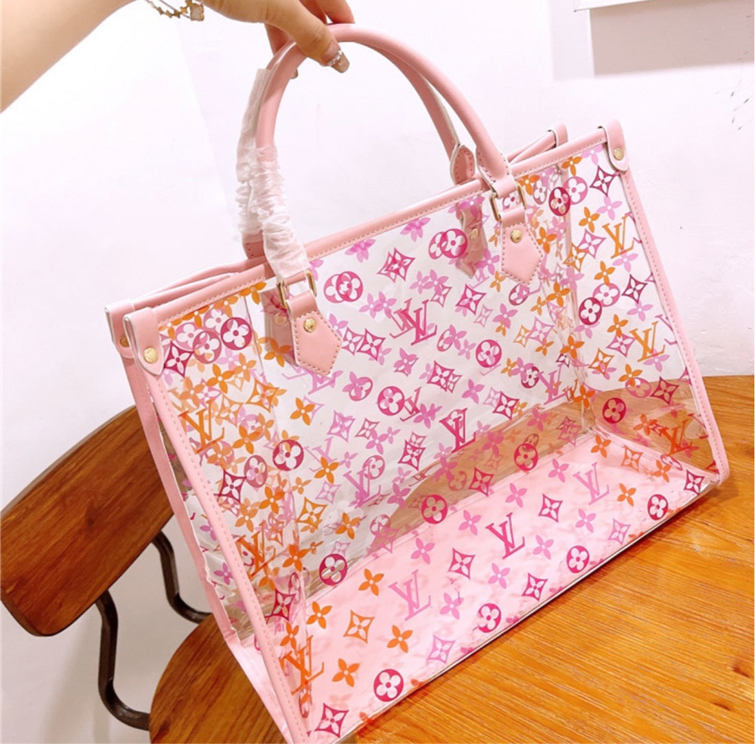 Pink transparent LV a woman handbag