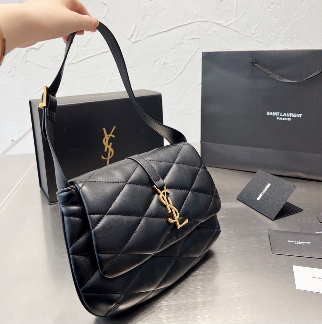 Black soft leather YSL handbag