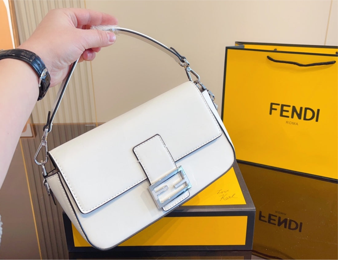 All white Fendi shoulder handbag