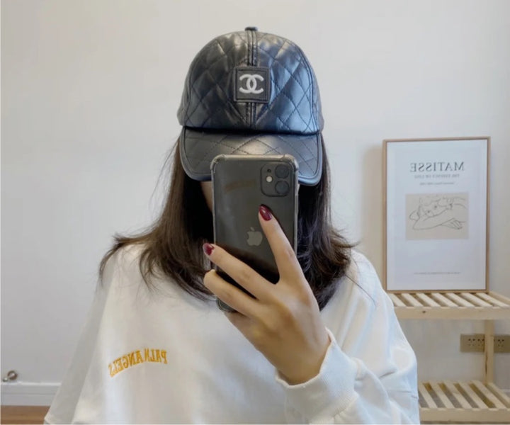 PU leather Chanel hat