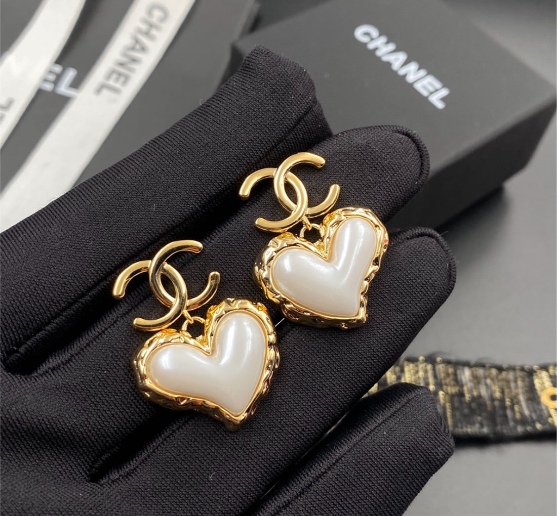 Gold plate heart shape Chanel earrings