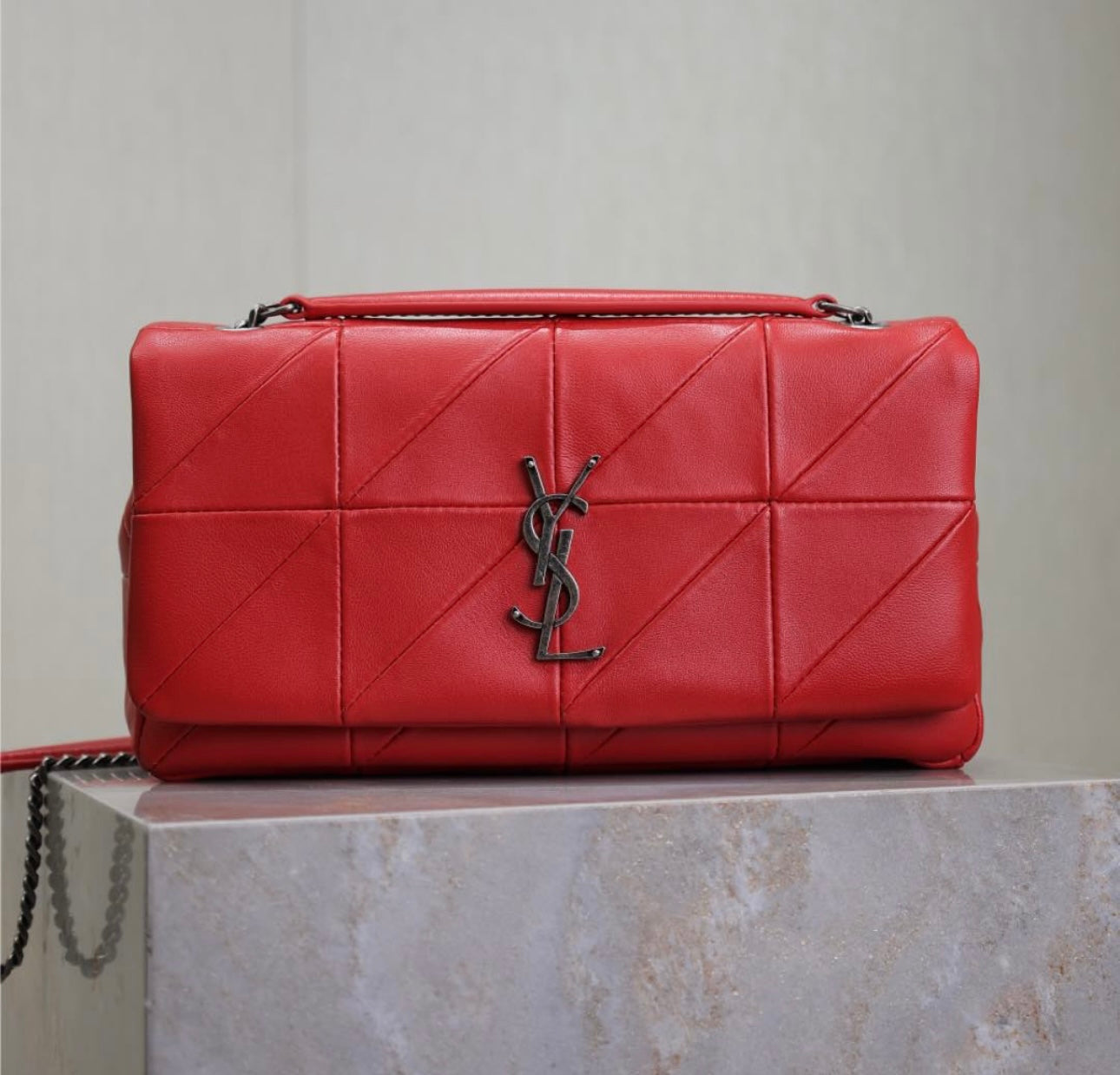 Red leather woman YSL shoulder handbag