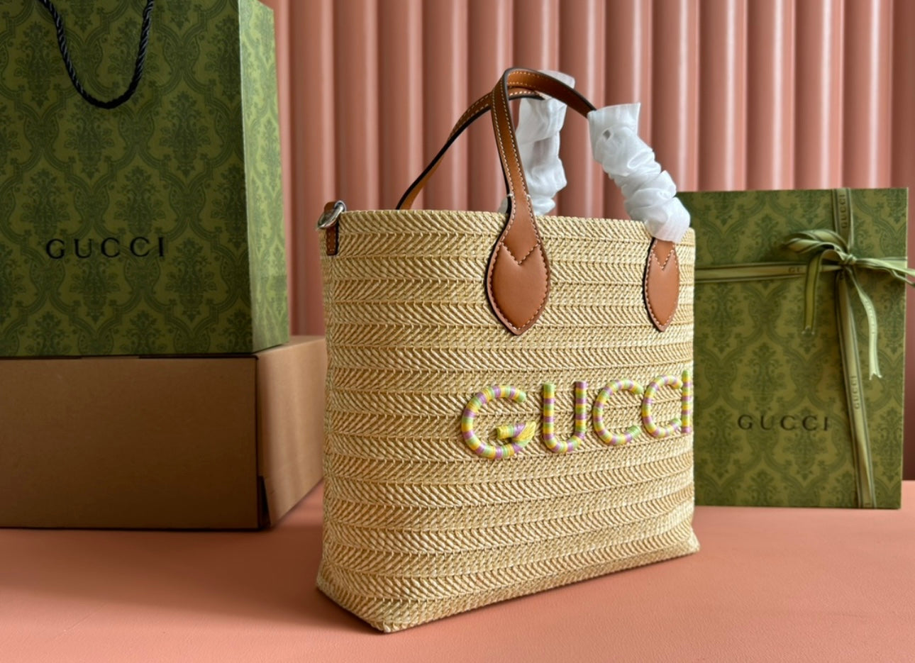 Gucci straw material woman handbag