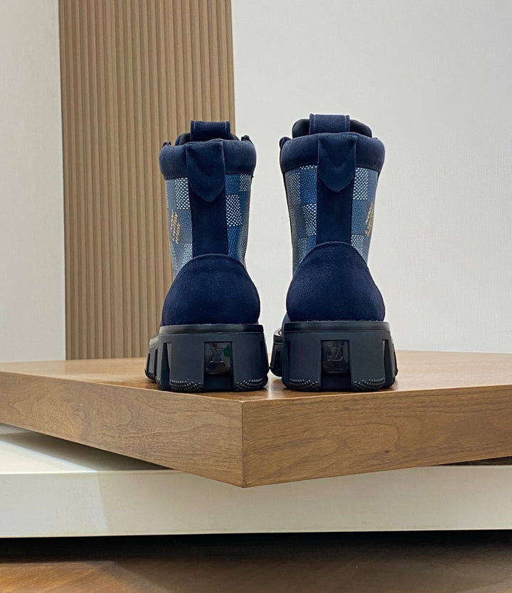 Blue suede LV boots