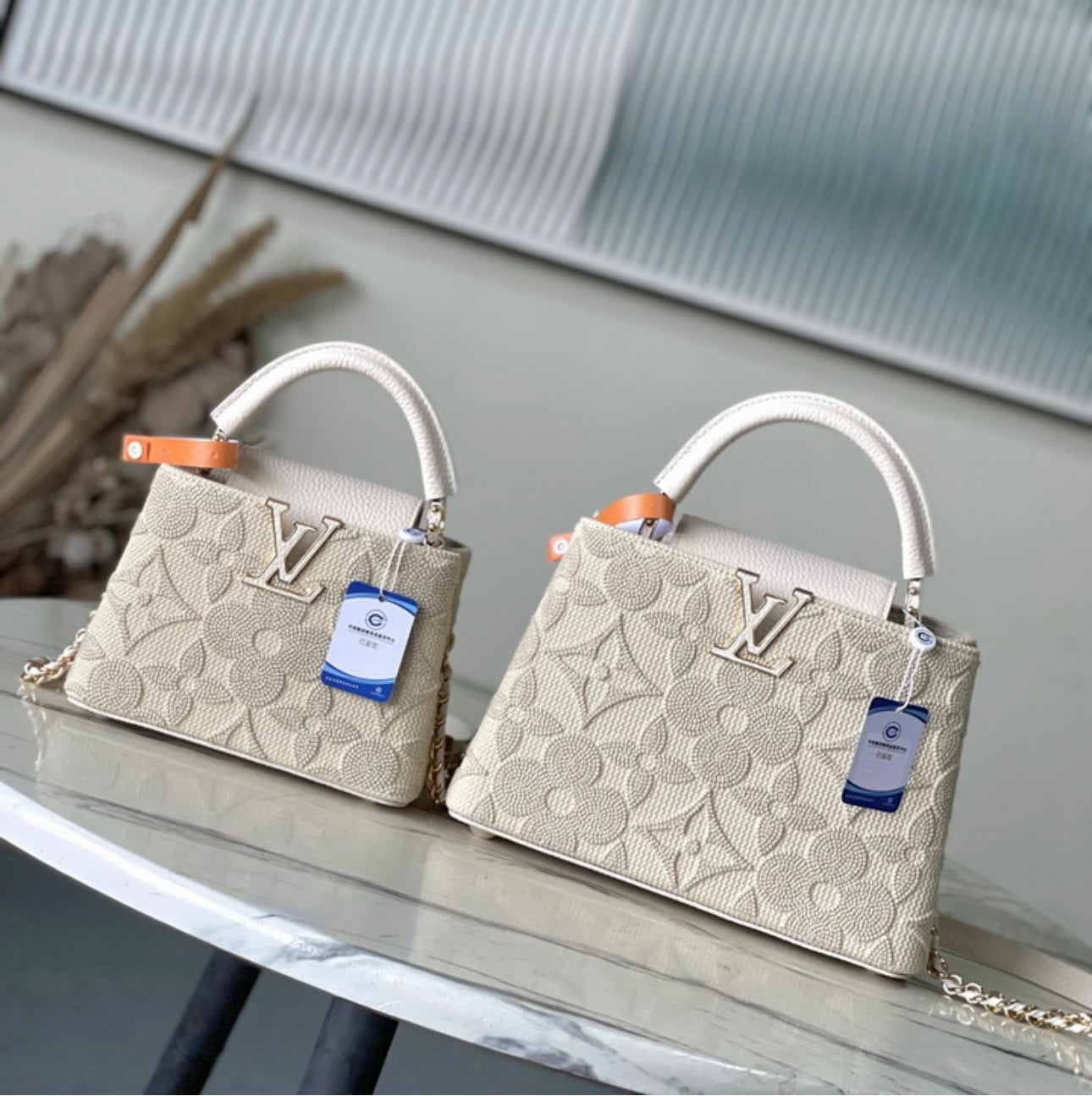 Stylish beige LV woman handbag