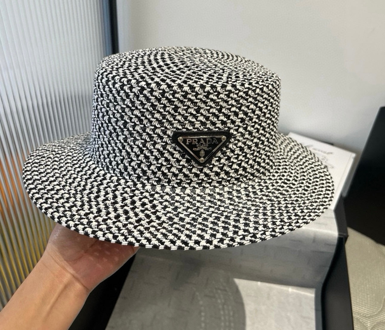Black/white Prada woman hat