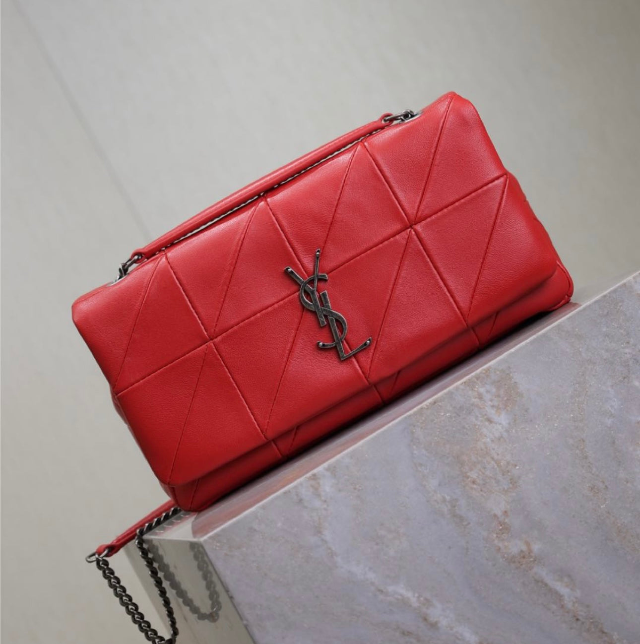 Red leather woman YSL shoulder handbag