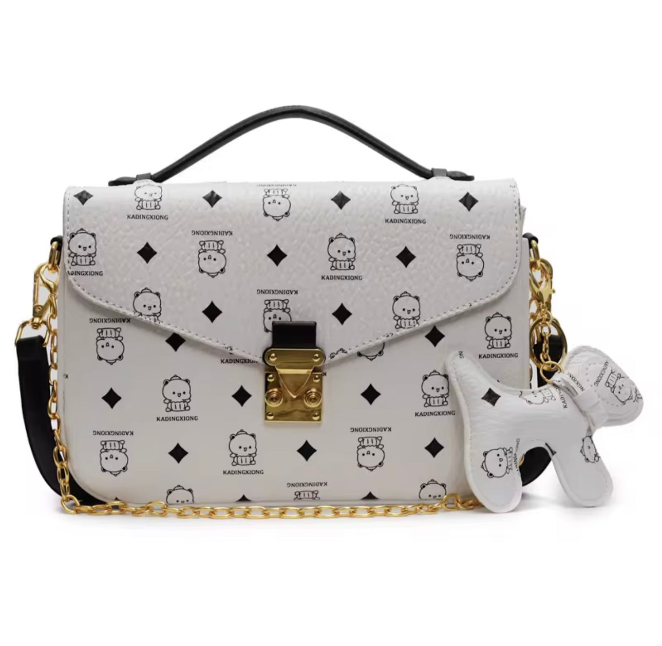 Bear print messenger handbag
