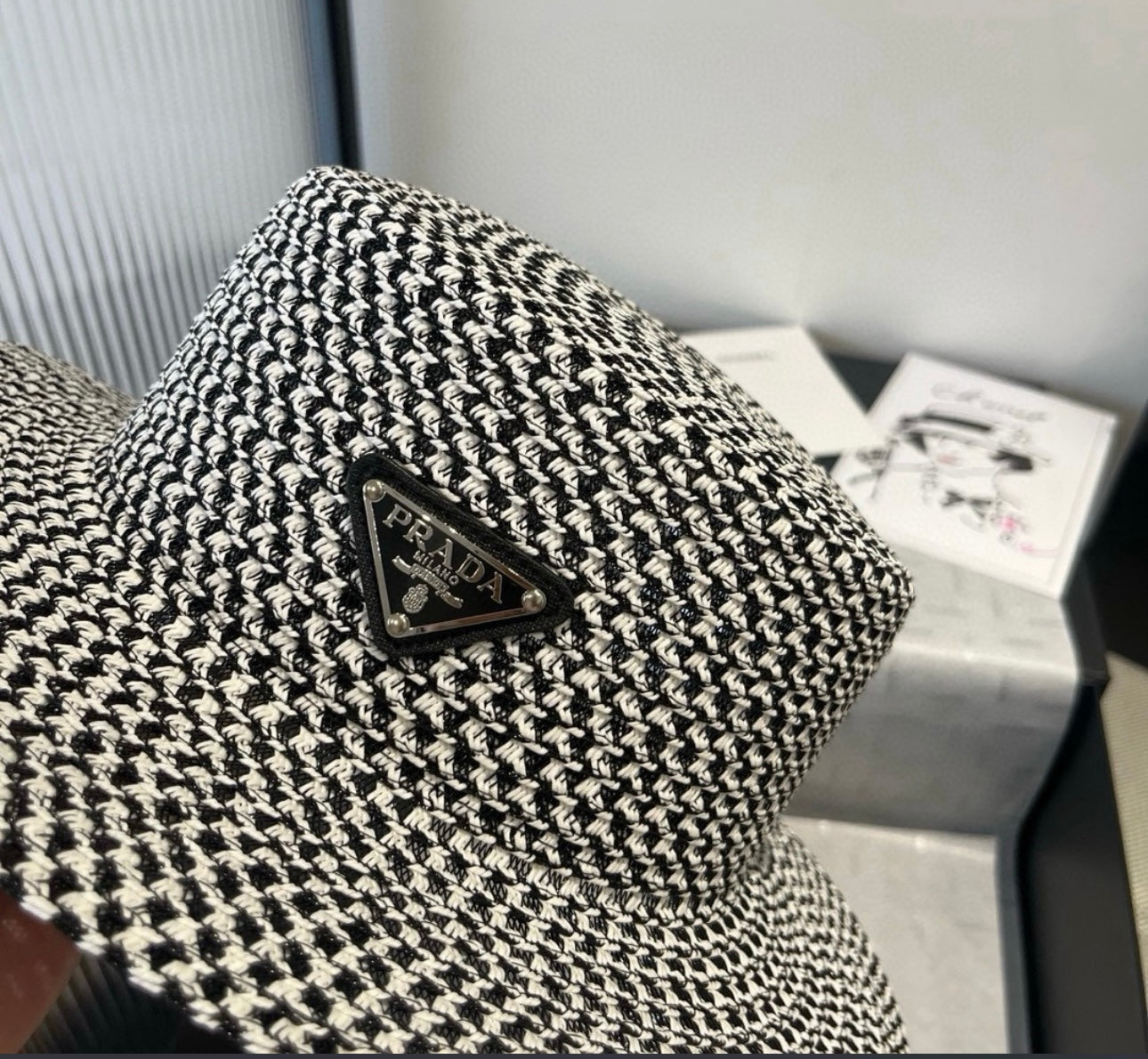 Black/white Prada woman hat