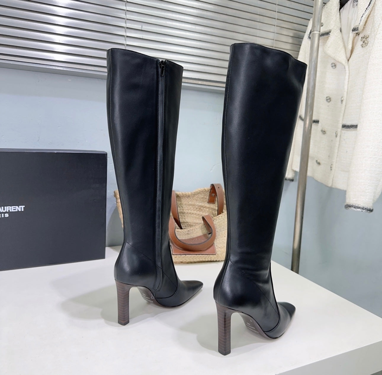 Black new leather saint laurent Boots