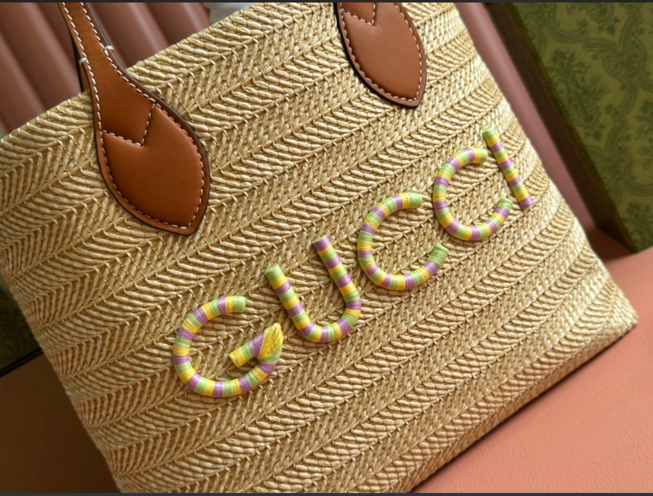 Gucci straw material woman handbag