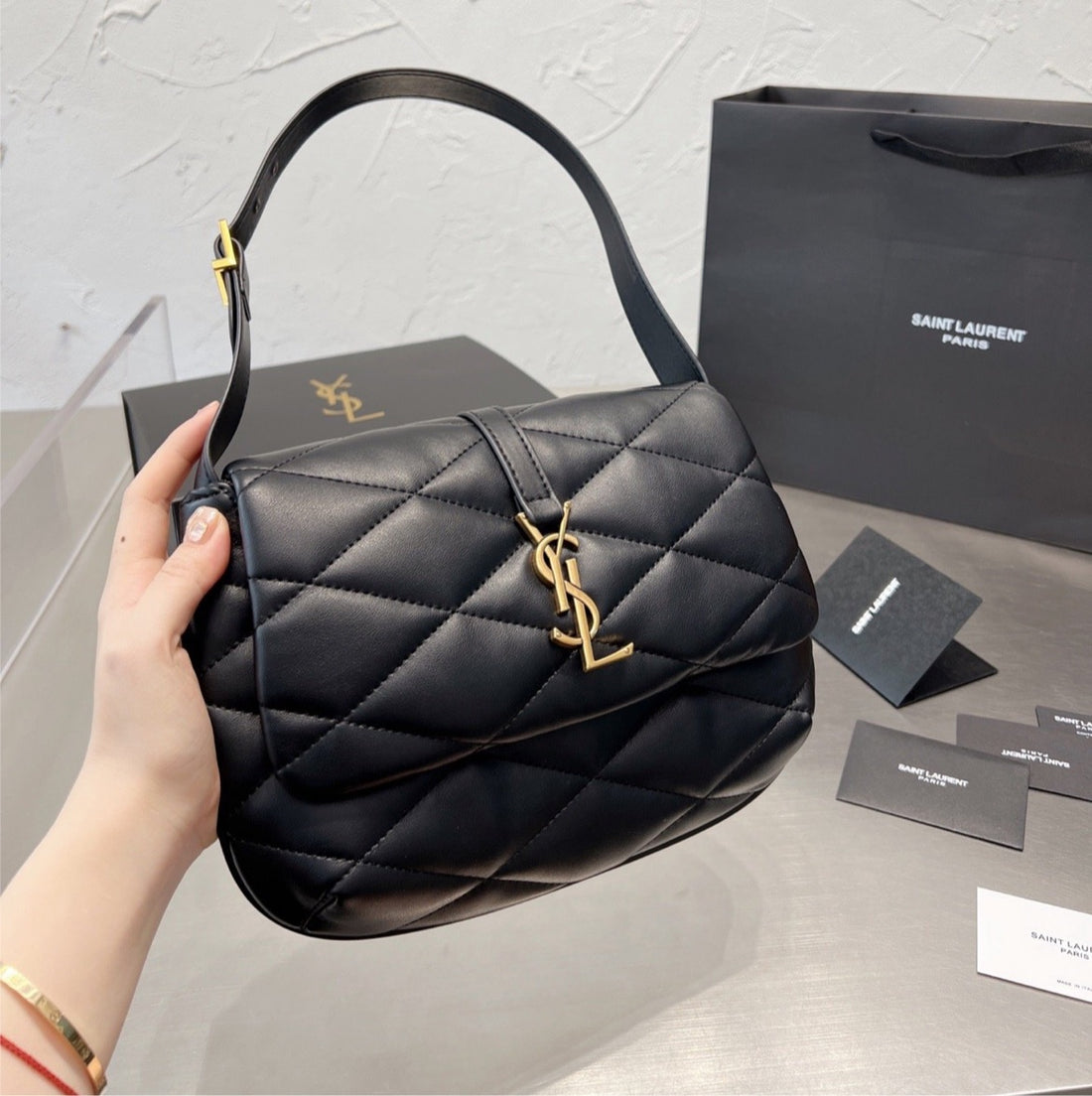 Black soft leather YSL handbag
