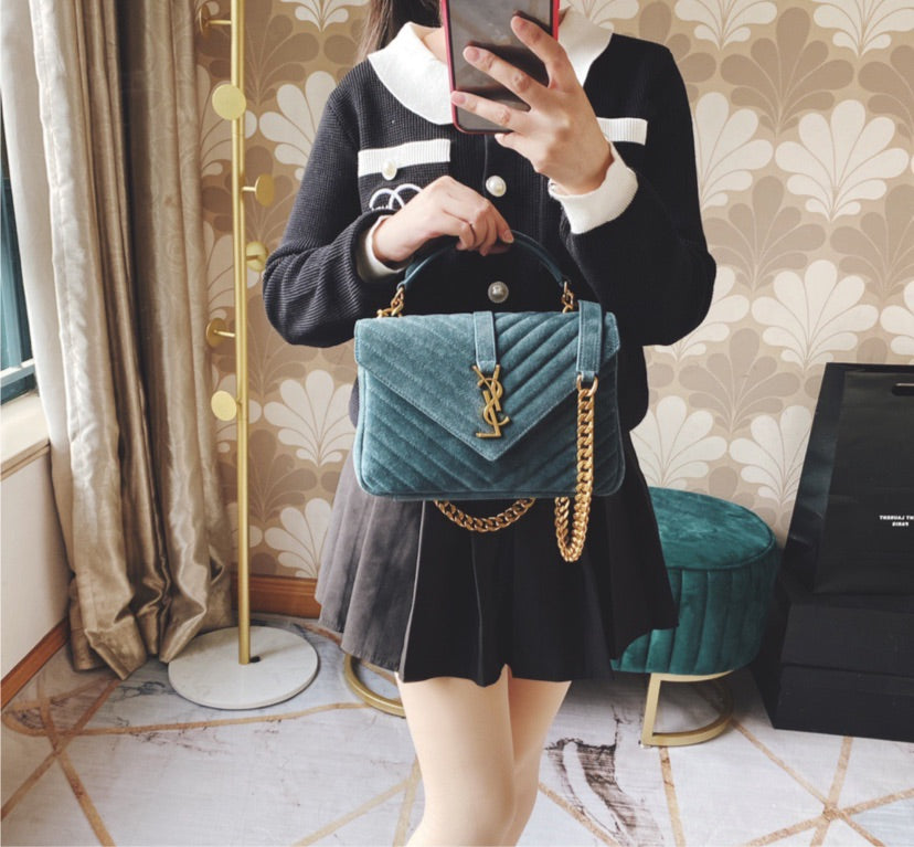 YSL suede material shoulder handbag