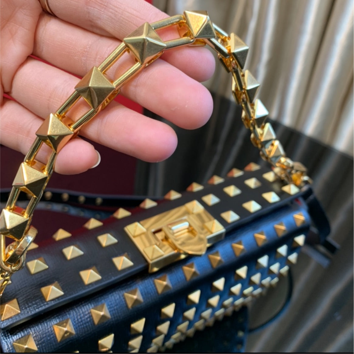 Black/gold stud Valentino shoulder handbag