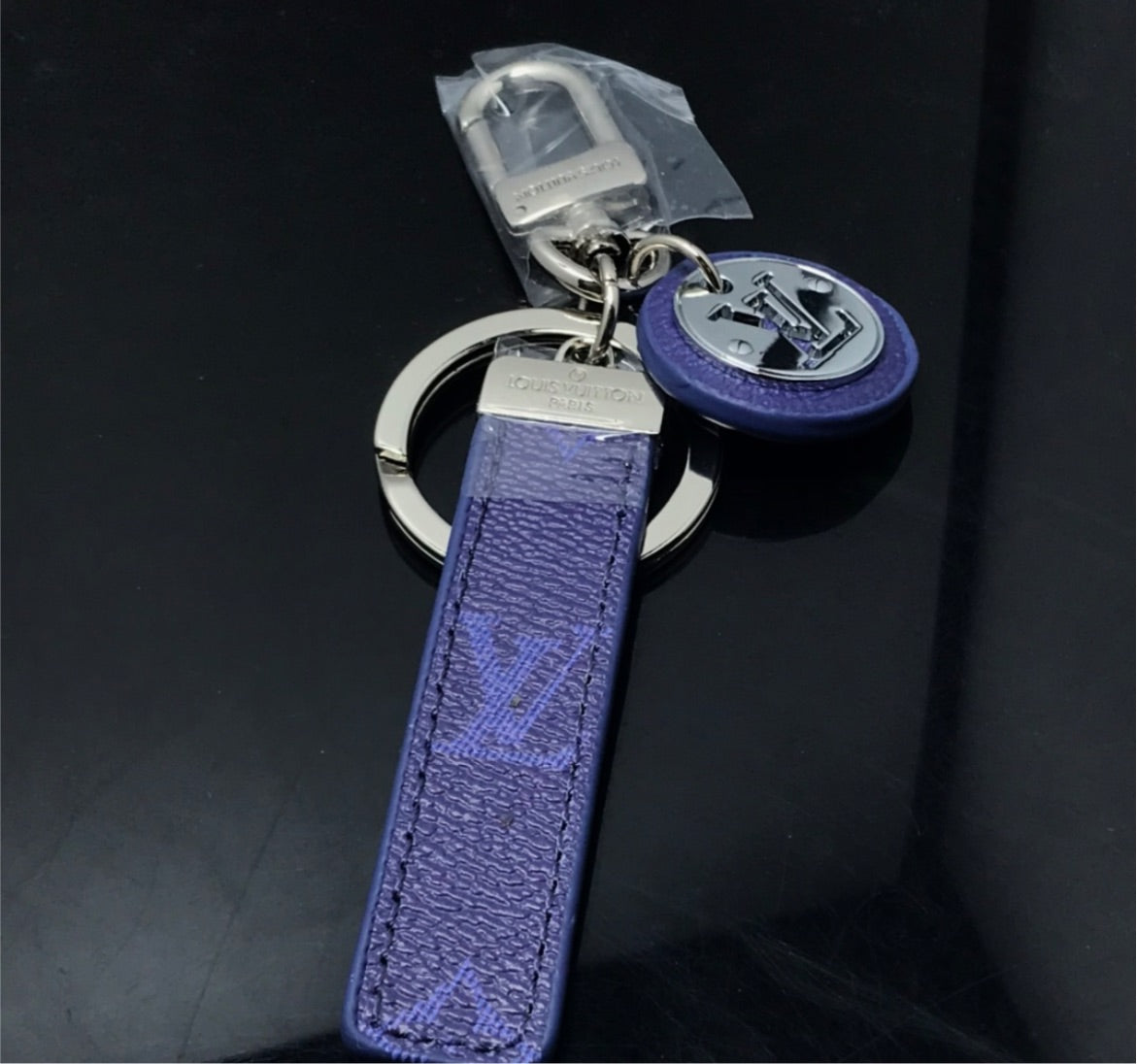 Blue/silver LV handbag keychain