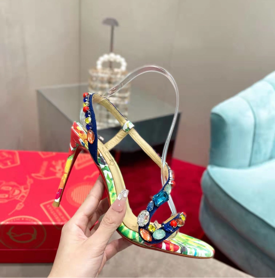 New woman red bottom colorful heel