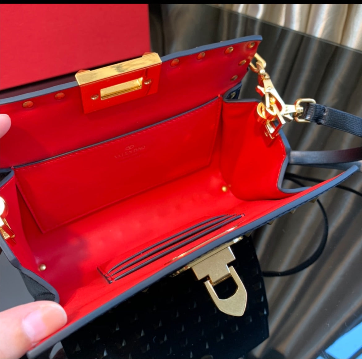 Black/gold stud Valentino shoulder handbag