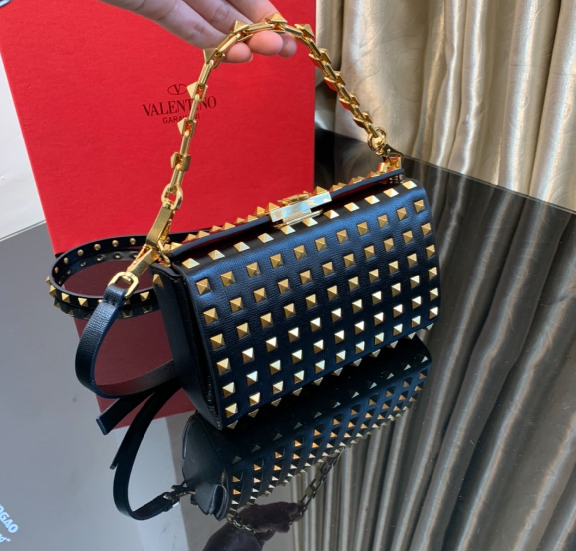 Black/gold stud Valentino shoulder handbag