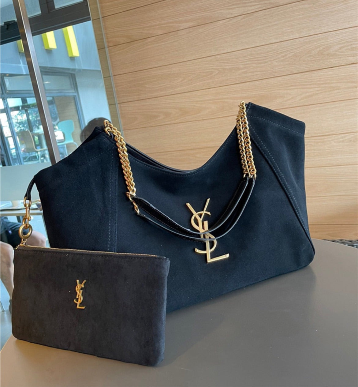 YSL large woman shoulder handbag