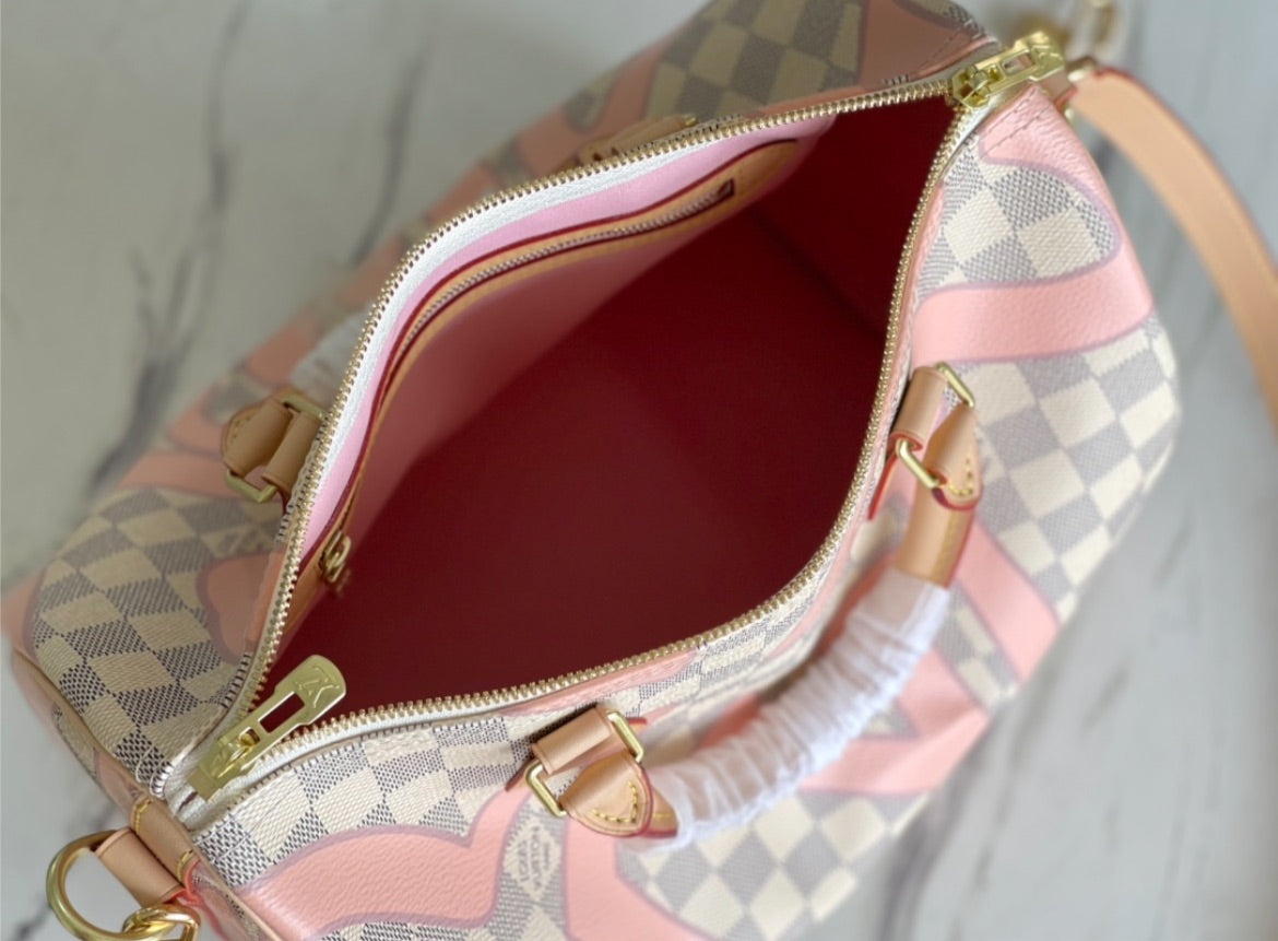 Pink/white LV woman speedy handbag