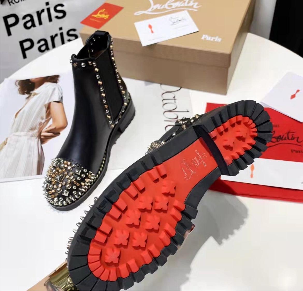 New red bottom woman boots