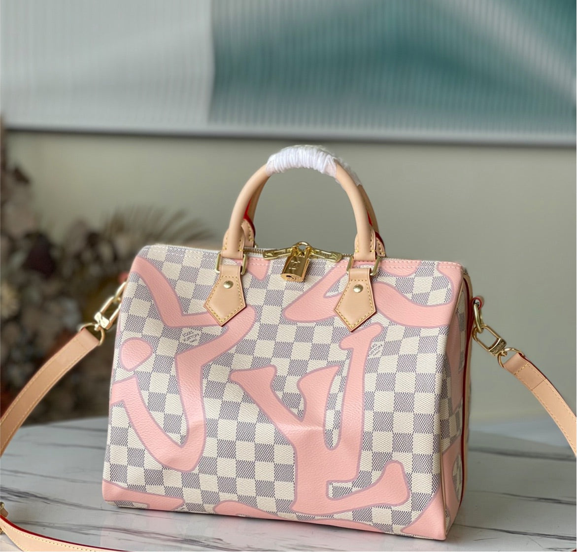 Pink/white LV woman speedy handbag