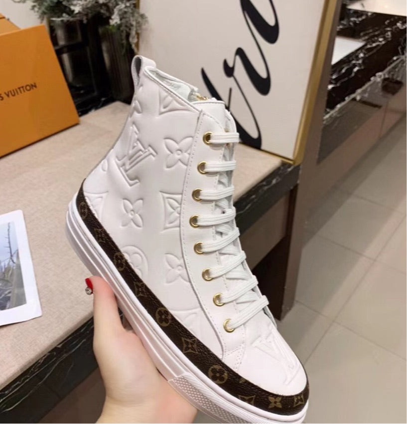 White LV high top sneakers