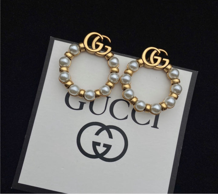 Gucci hoop pearl earrings