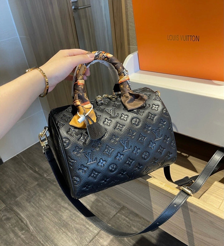 LV black leather handbag