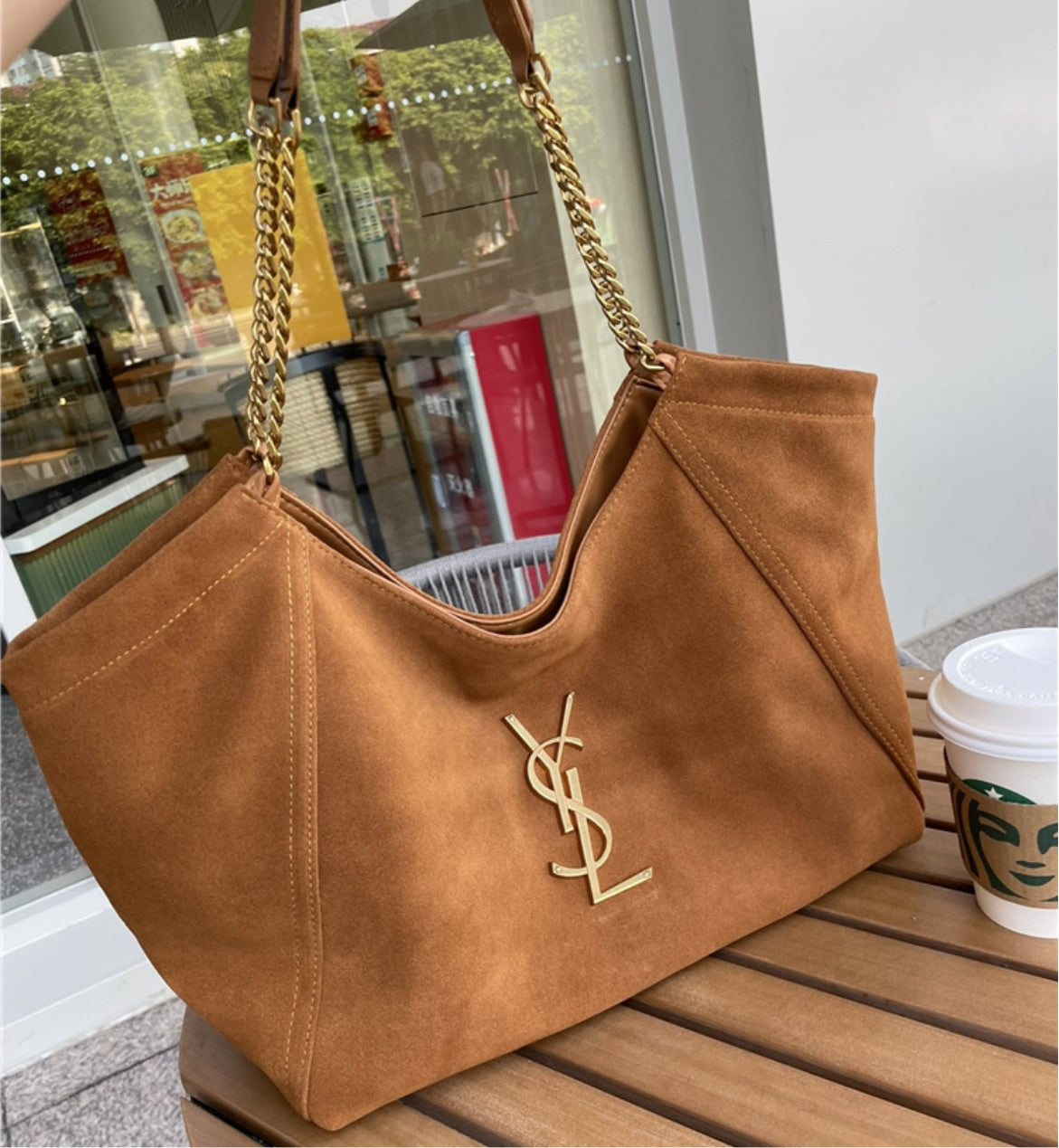 YSL large woman shoulder handbag