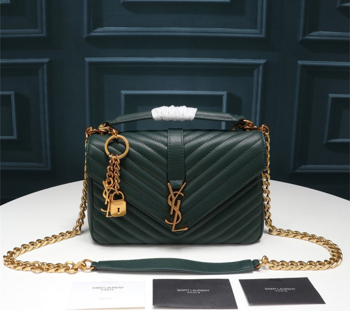 Green/gold YSL woman shoulder handbag