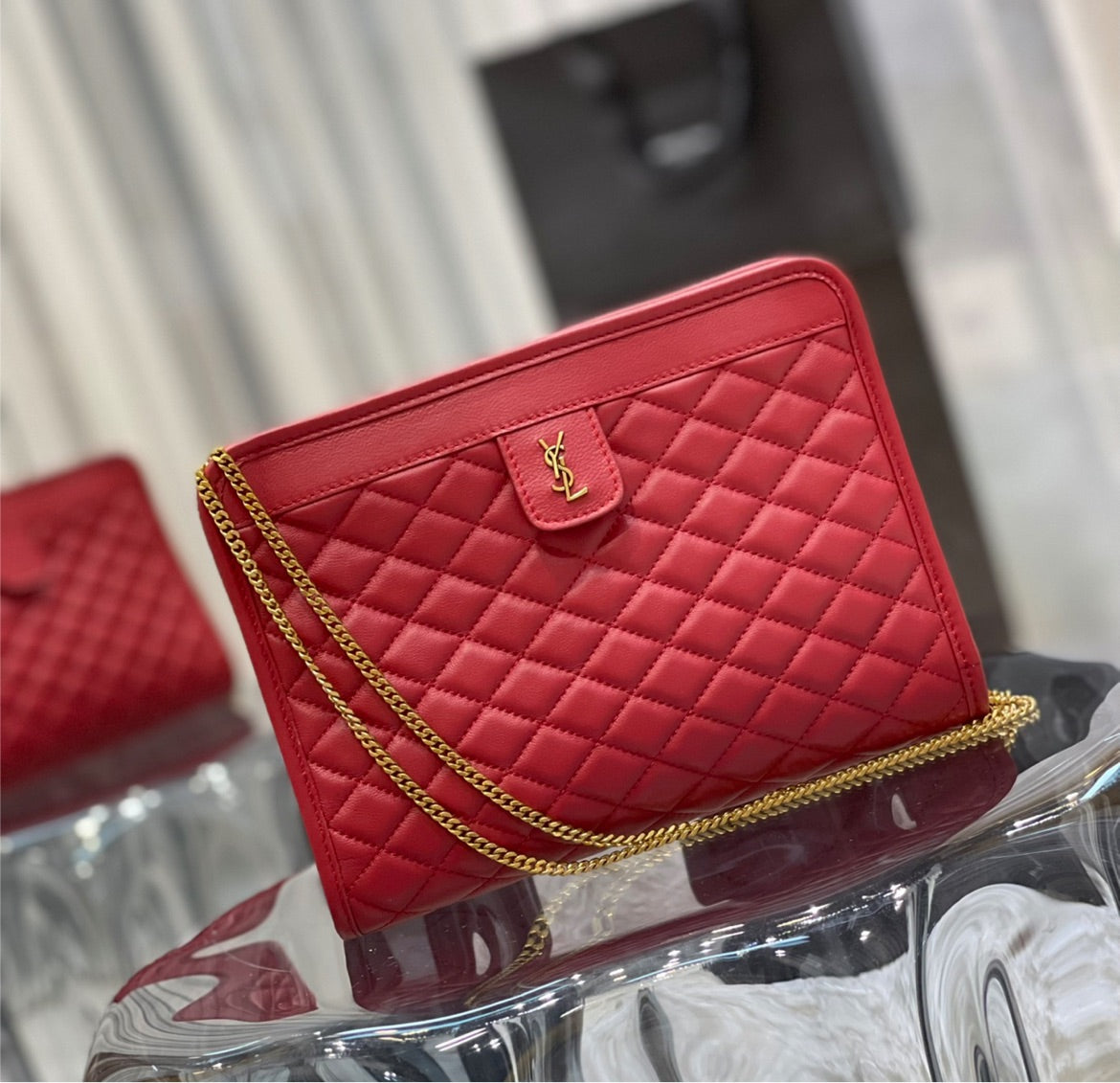 New red YSL woman shoulder handbag