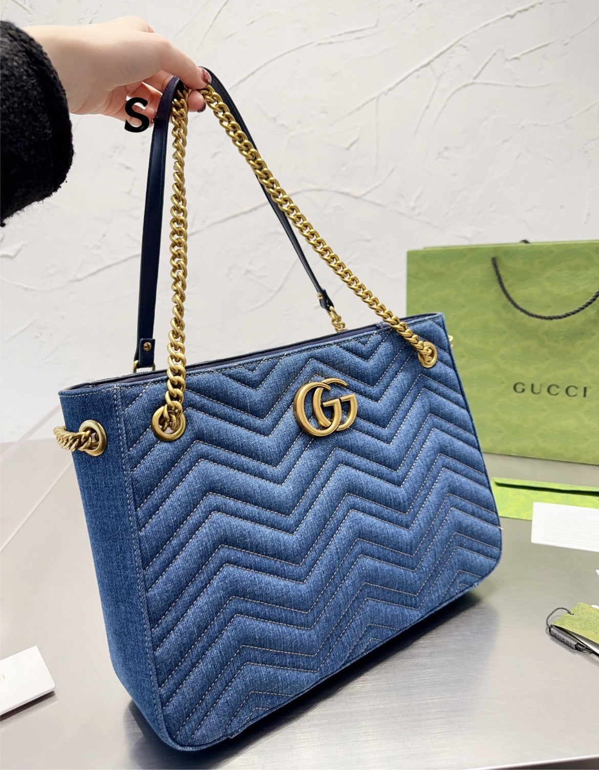 Large Blue denim Gucci handbag