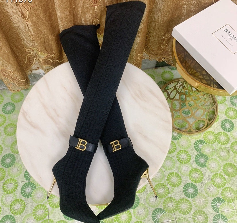 Black Balmain knee high boots