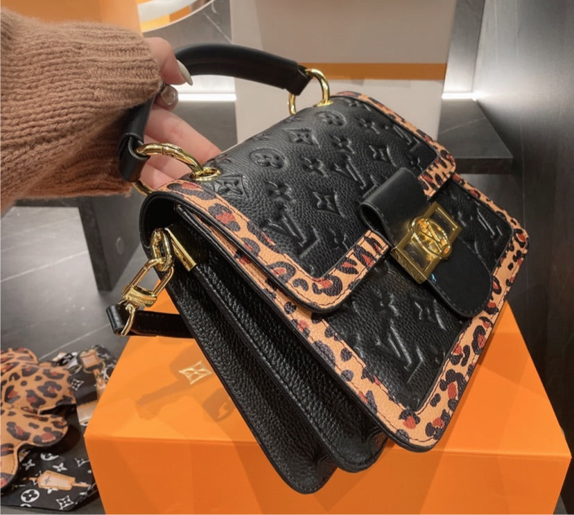 Black leopard woman handbag