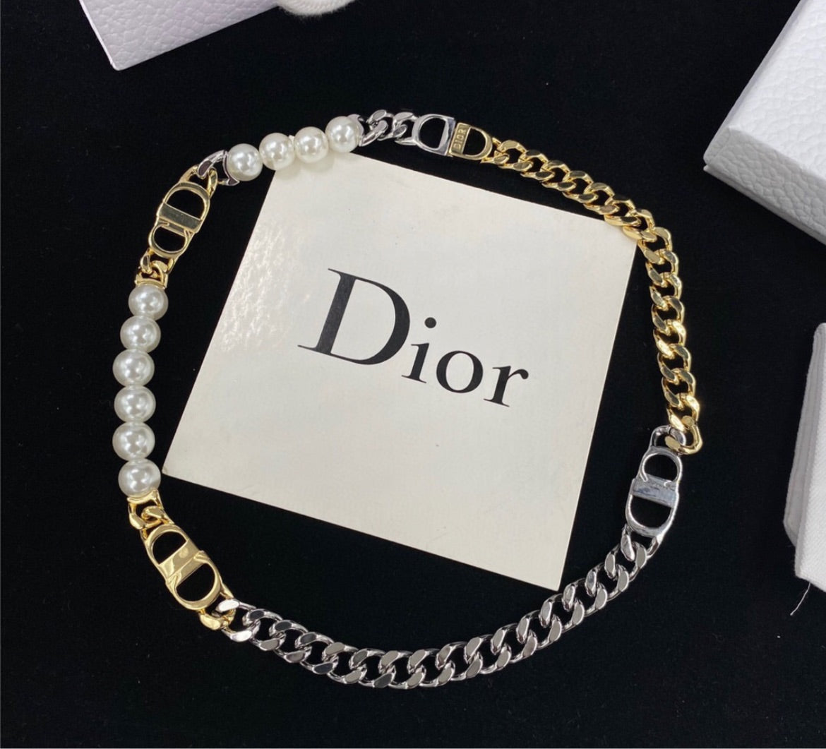 Silver/gold plate Dior necklace