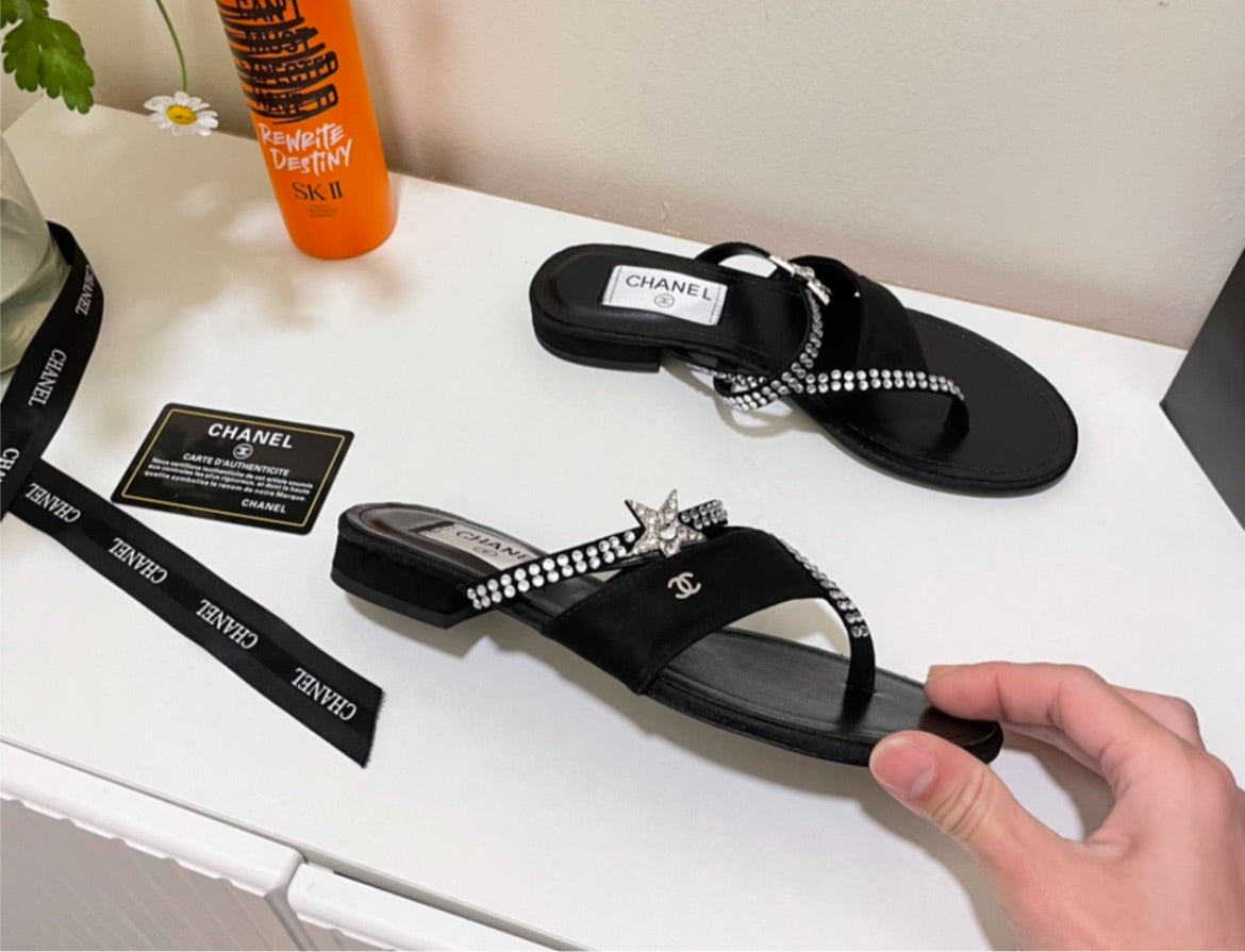 Chanel black diamond stud sandal