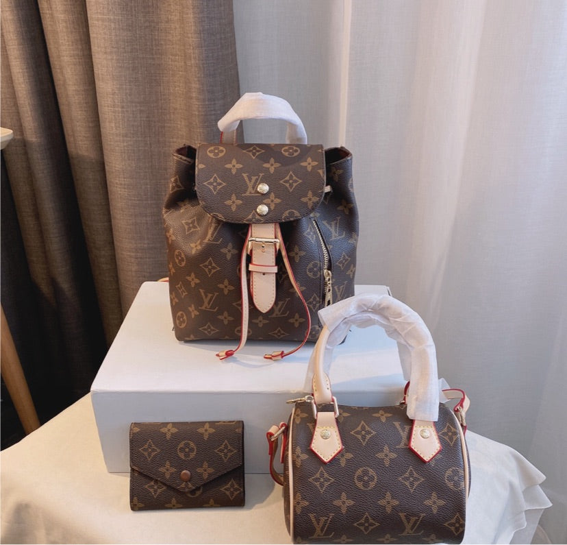 LV brown leather 3 piece set