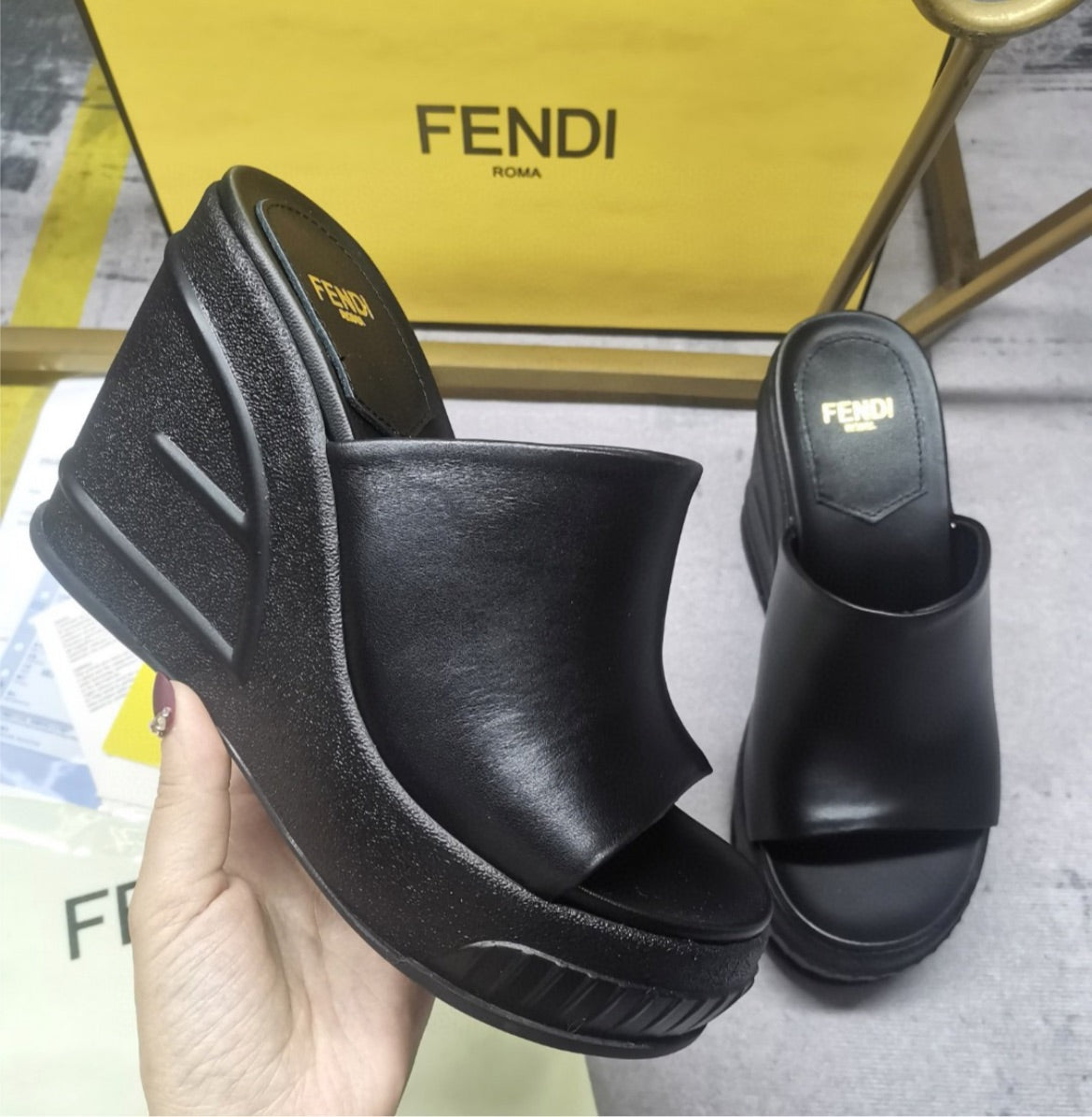 New Fendi slide in wedge
