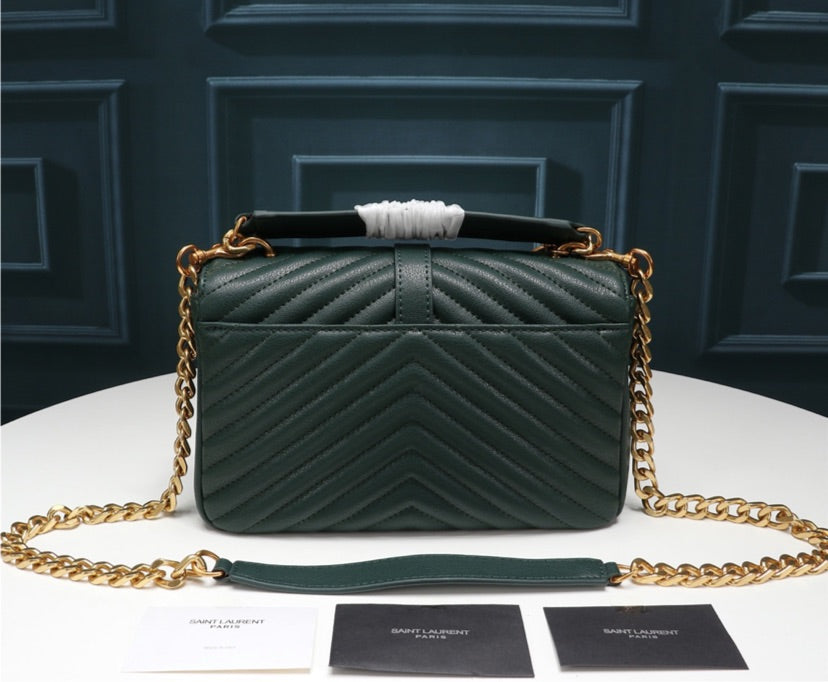 Green/gold YSL woman shoulder handbag