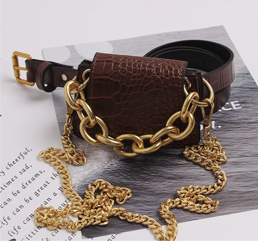 Crocodile pattern vintage leather waist handbag