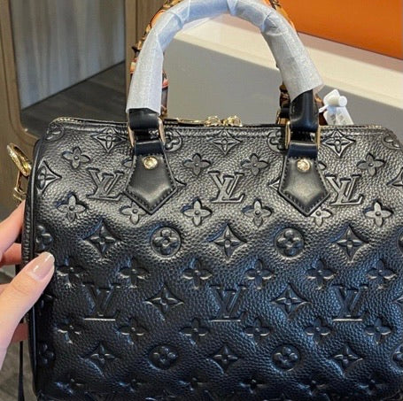 LV black leather handbag