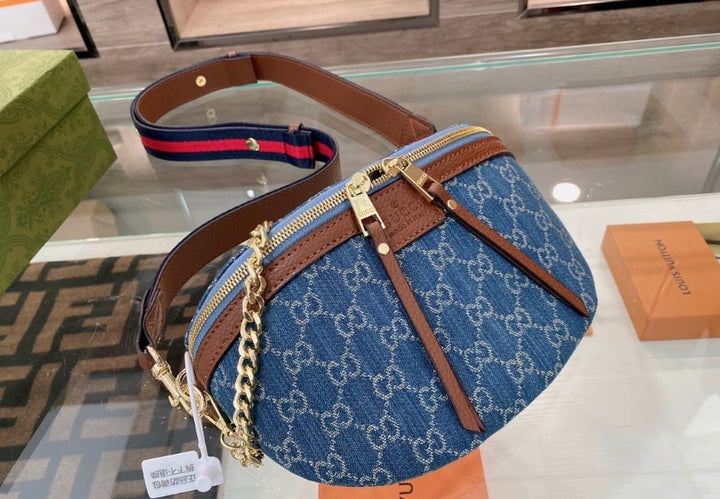 Jeans material shoulder handbag