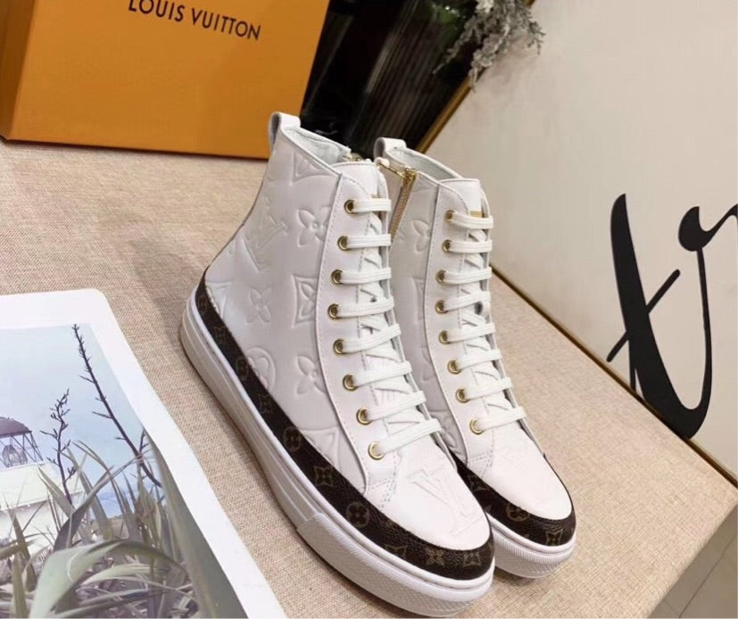 White LV high top sneakers
