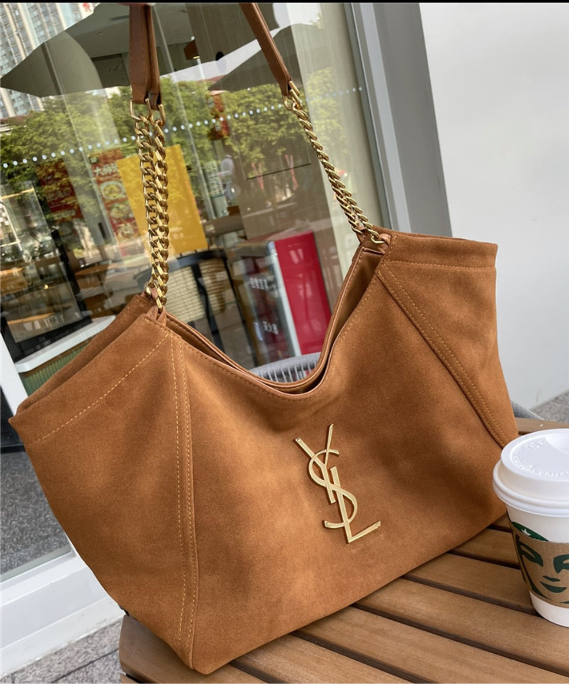 YSL large woman shoulder handbag