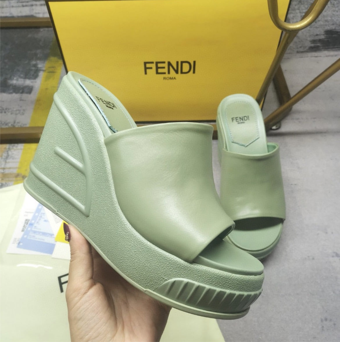 New Fendi slide in wedge