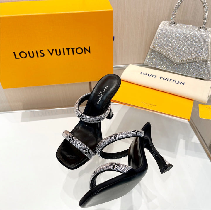 LV studded silver/black sandal