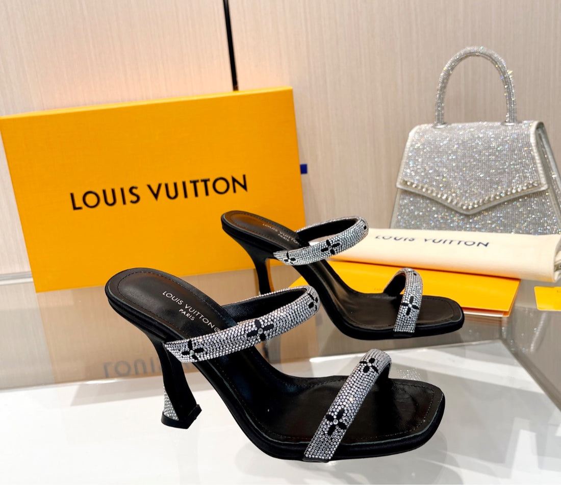 LV studded silver/black sandal