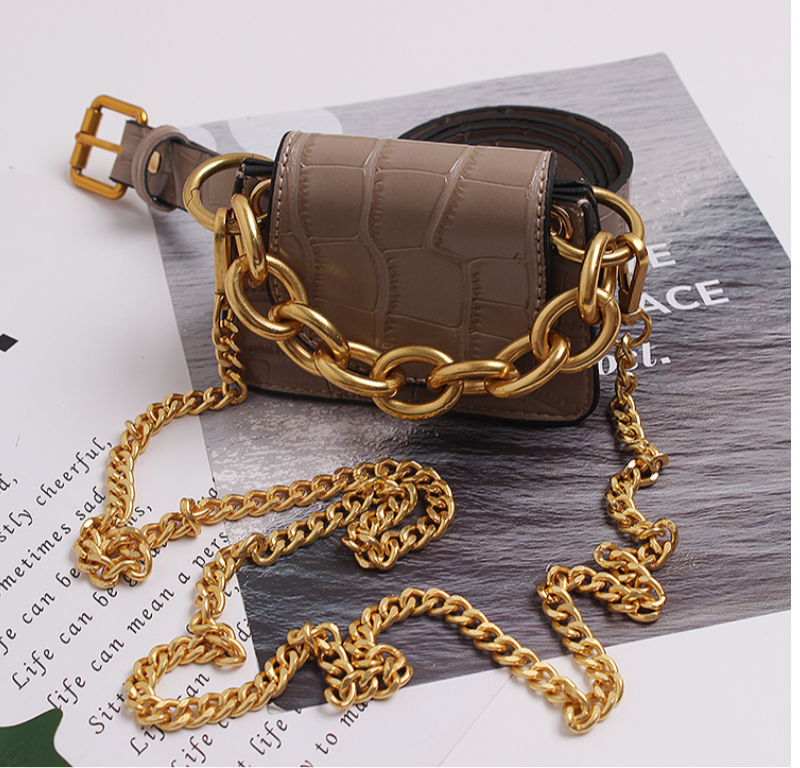 Crocodile pattern vintage leather waist handbag