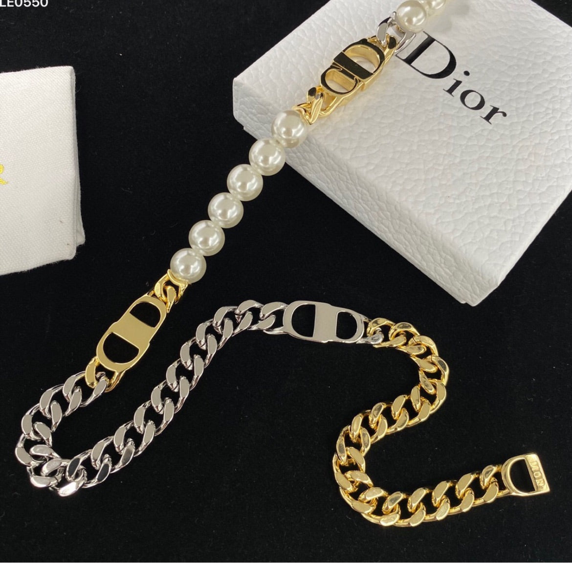 Silver/gold plate Dior necklace